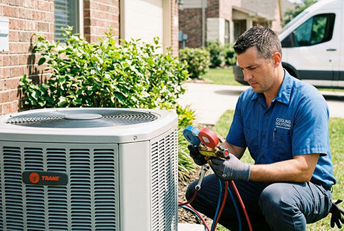 G2 Comfort Solutions technician inspecting an air conditioning system